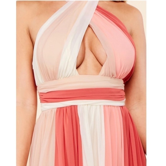 Coral color block halter maxi dress L’atiste by Amy - Picture 2 of 11